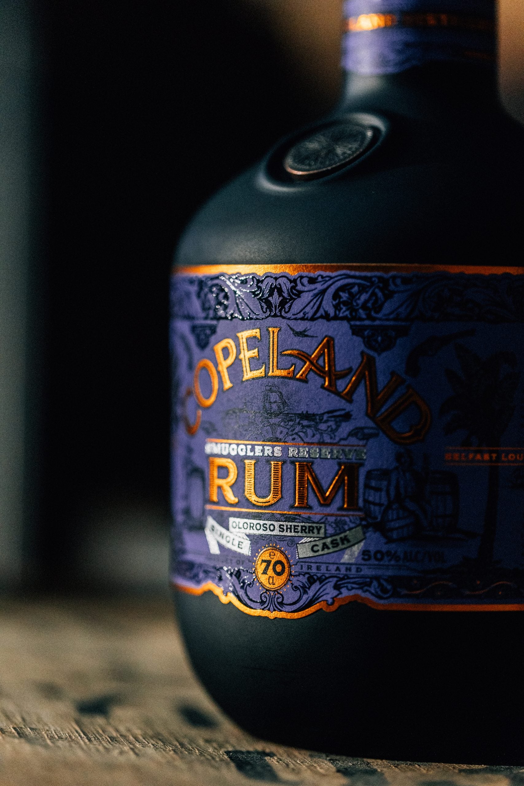 Copeland Distillery Smugglers Reserve Rum Label Detail – irischer Rum aus Oloroso Sherry Casks